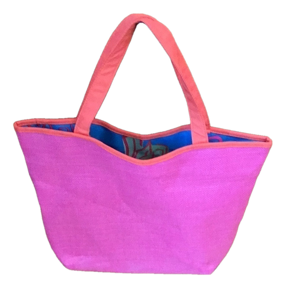 PINK and orange tote bag with blue tropical interior